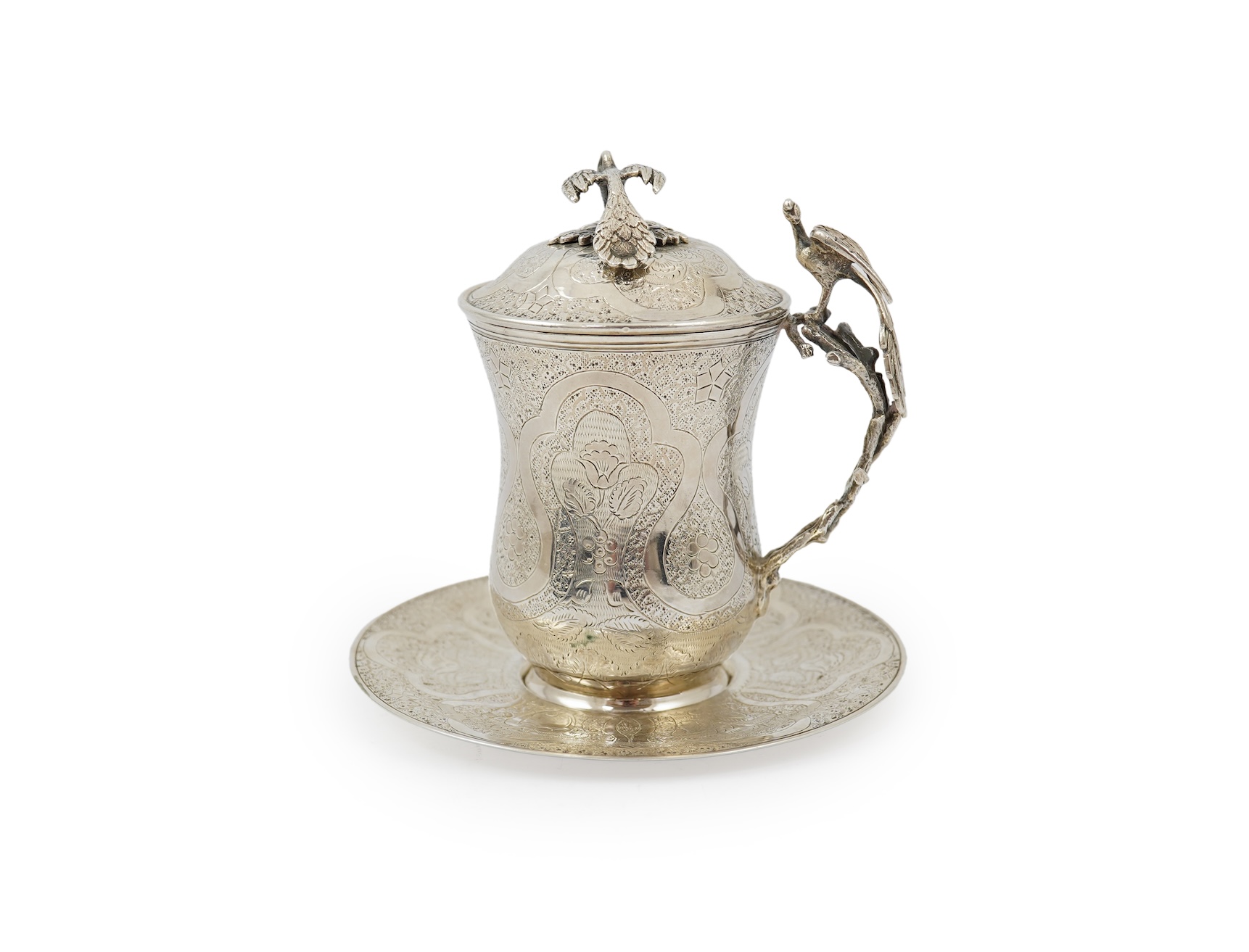 A late 19th/early 20th century Ottoman silver Sahlep cup and cover with stand